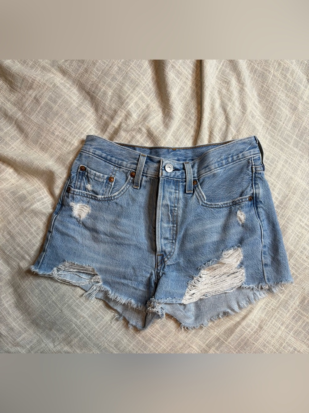 Levi's 501 Original High Rise Distressed Denim Shorts Light Wash W24